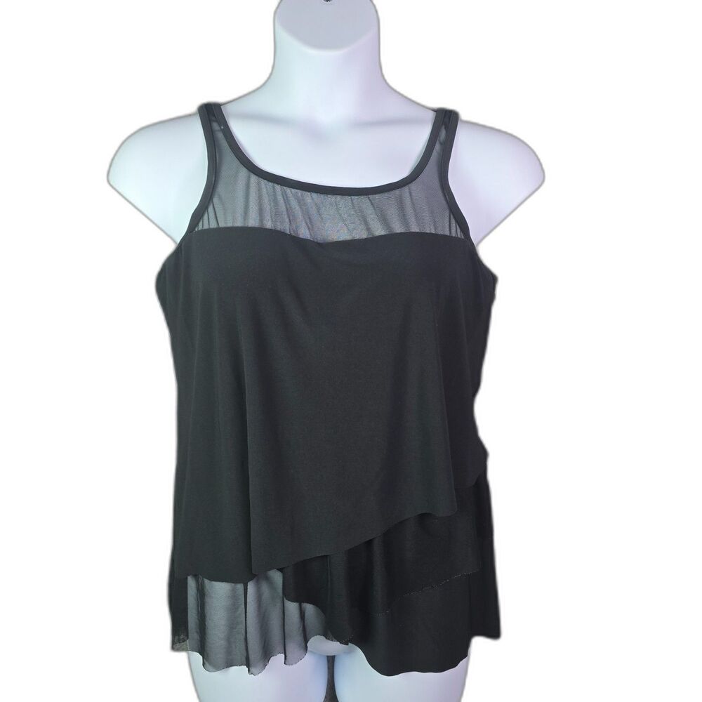 Miraclesuit Mirage Tankini Top Black 14 Tiered Layered Flattering Coverage